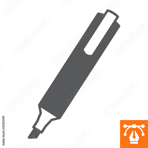 Marker solid icon , glyph style icon for web site or mobile app, write and draw , highlight vector icon, simple vector illustration, vector graphics with editable strokes.