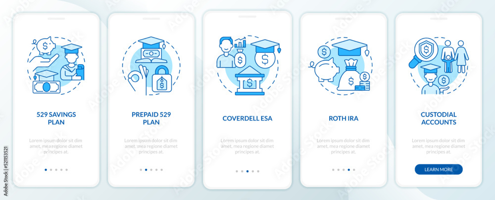 Account types for college savings blue onboarding mobile app screen ...