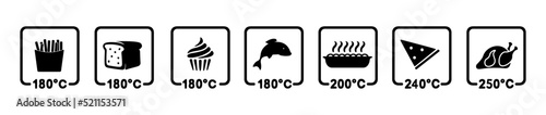 Cooking temperature icons. Flat black and white symbol of degrees Celsius. Technology sign.
