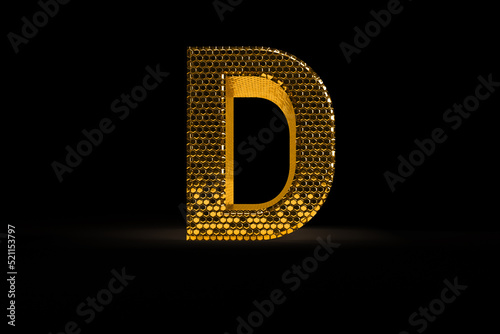 Gold letter D as a hive with honey.