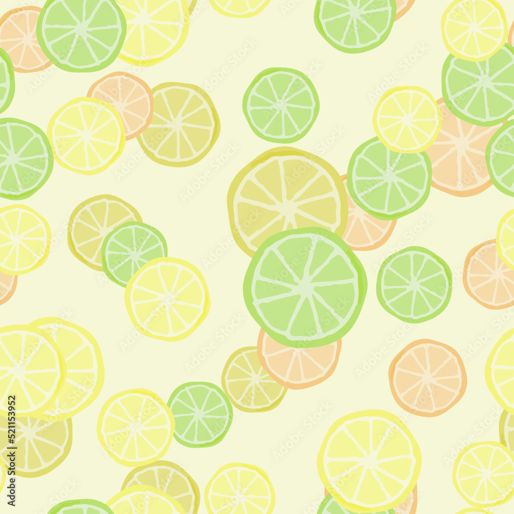 Summer lime seamless pattern with sliced lemons. Perfect for wrapping paper, textile for kitchen.
