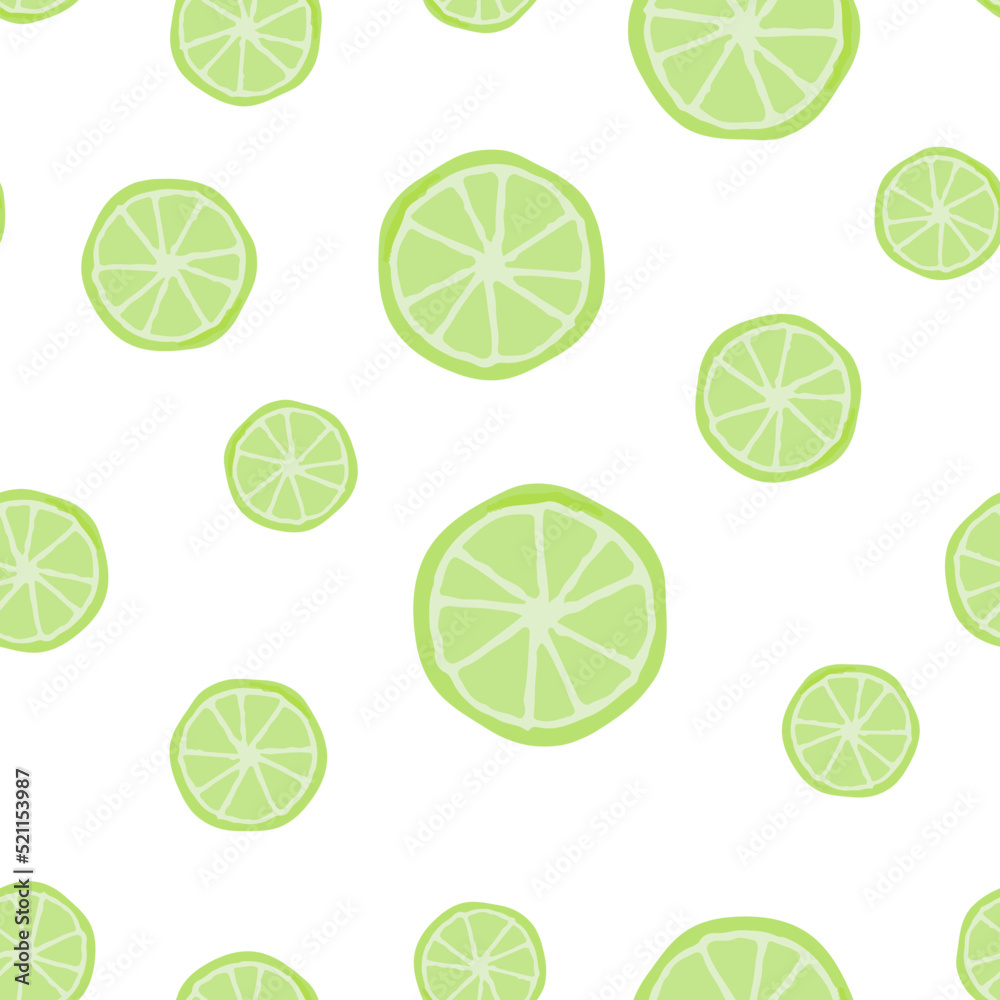 Summer lime seamless pattern with sliced lemons. Perfect for wrapping paper, textile for kitchen.