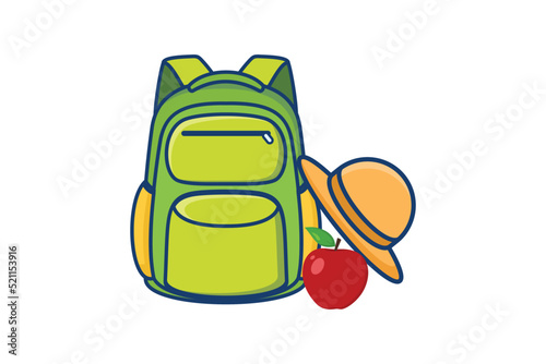 School bag, apple and hat design vector illustration