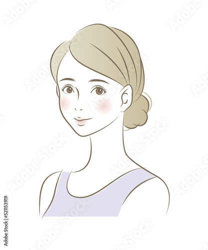 髪をまとめたタンクトップの女性のイラスト素材 ベクター 夏 美容