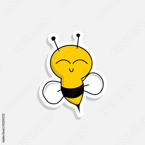 Cute funny smile bee character sticker icon