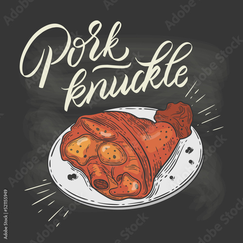 Pork knuckle - vector illustration. A traditional German dish served with beer at the Oktoberfest.