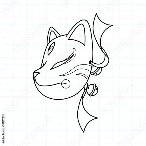 Japanese kitsune mask coloring page, Vector illustration eps.10