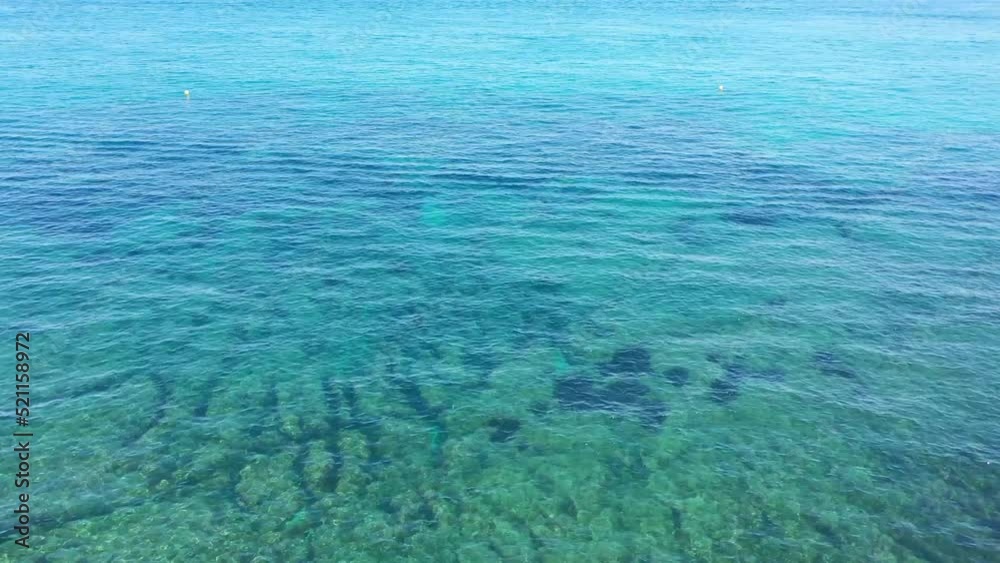 Aerial view of clear turquoise sea and waves