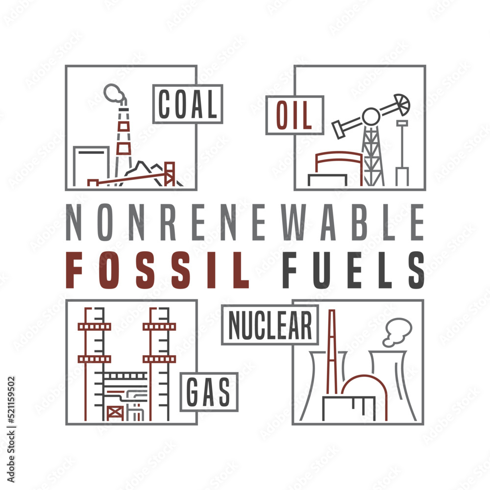 Non-renewable sources of energy. Linear vector illustration with ...
