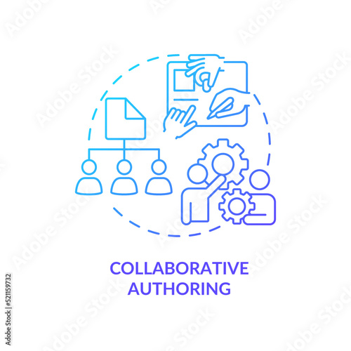 Collaborative authoring blue gradient concept icon. LCMS characteristic abstract idea thin line illustration. Work together on project. Isolated outline drawing. Myriad Pro-Bold font used