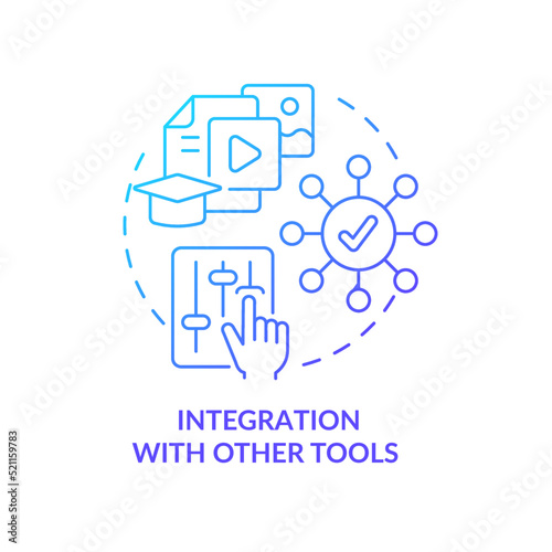 Integration with other tools blue gradient concept icon. LCMS feature abstract idea thin line illustration. Education. Multimedia content. Isolated outline drawing. Myriad Pro-Bold font used
