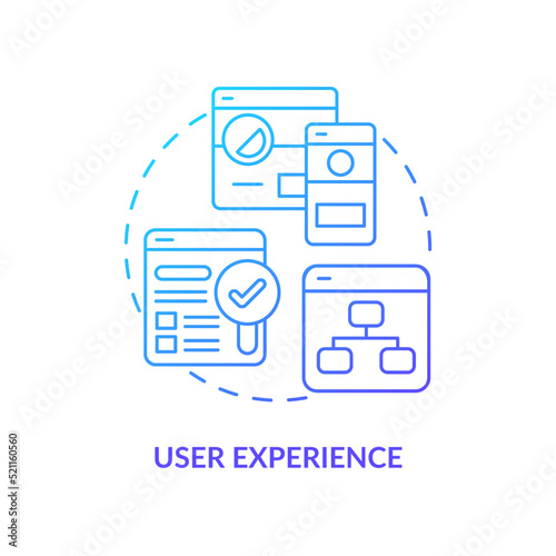 User experience blue gradient concept icon. Aspect of comment system abstract idea thin line illustration. UX and UI. Isolated outline drawing. Navigating website. Myriad Pro-Bold font used