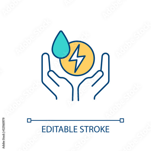 Save nature resources RGB color icon. Energy efficiency. Water conservation. Ecology protection. Use less. Isolated vector illustration. Simple filled line drawing. Editable stroke. Arial font used