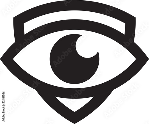 A simple icon of an eye on top of a shield 