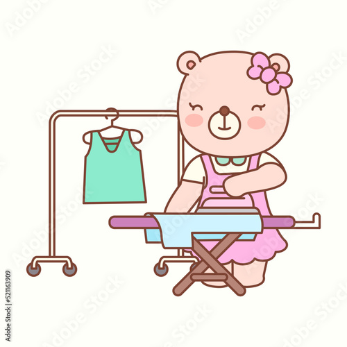 Little girl bear cleans cute colorful clothes_P9