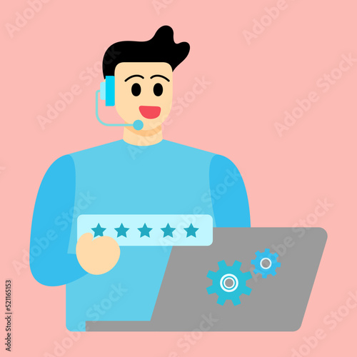Customer Service concept design, Operator with headset doing live feedback. Vector Illustration