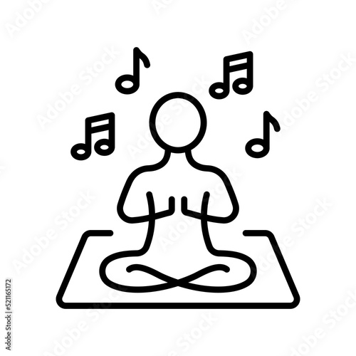 Yoga Concentration with Listen Music Line Icon. Harmony Man Relax in Lotus Pose Meditate Pictogram. Meditation and Listening to Music Outline Icon. Editable Stroke. Isolated Vector Illustration