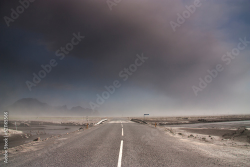 Volcanic ash over the road, Iceland