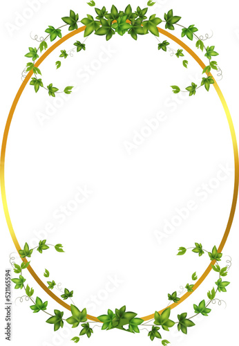 Golden frame with green branch.Abstract invitation design with leaves, tvigs and geometric frame.Herbal minimalistic vector frame.Greenery wedding square invitation.