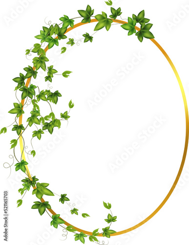 Golden frame with green branch.Abstract invitation design with leaves, tvigs and geometric frame.Herbal minimalistic vector frame.Greenery wedding square invitation.