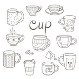 contour drawings, cup set for tea and coffee