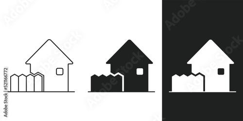 simple wooden home fence icons in 3 form on white background.