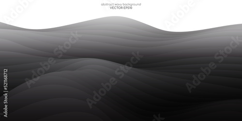 Abstract black background dark gray wave texture with smooth curve sheets overlay for luxury modern background. Vector illustration.