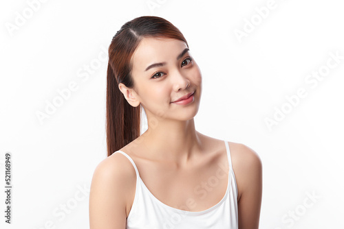 Beautiful young asian woman with clean fresh skin on white background, Face care, Facial treatment, Cosmetology, beauty and spa, Asian women portrait.