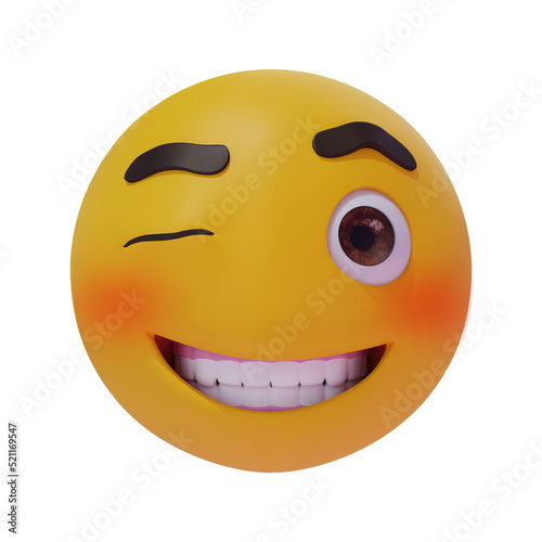 illustration 3d emoji wink face isolated transparent background