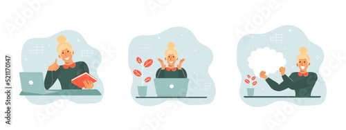 Chatting business women set. Modern yong women communicate with their colleagues. student girl. Vector set