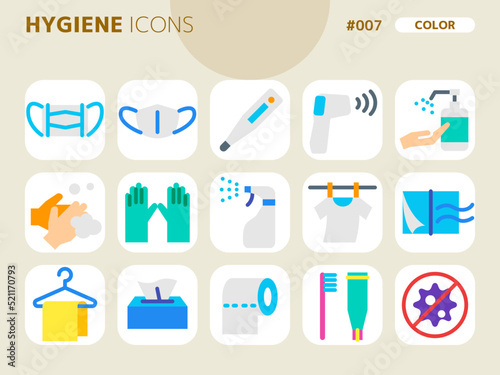 衛生に関連するカラースタイルのアイコンセット_007