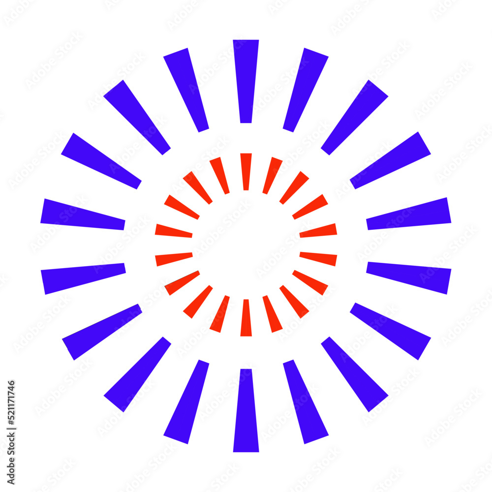 Cercle rouge avec à l'intérieur deux groupes de trapèzes bleu et rouge rejoignant le centre Cercle rouge avec à l'intérieur deux groupes de trapèzes bleu et rouge rejoignant le centre