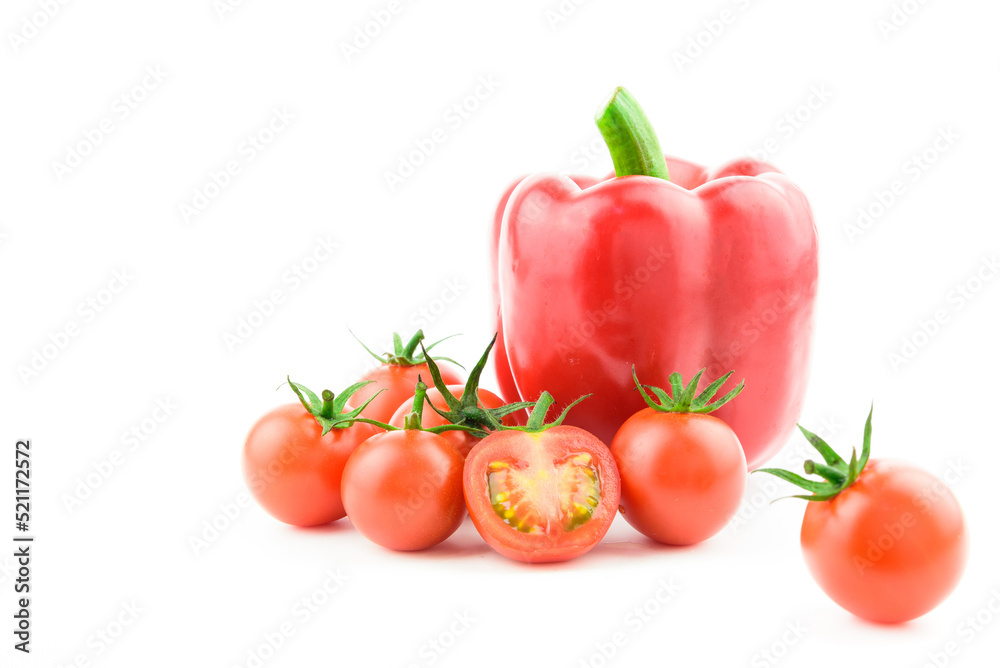 sweet peppers and tomatoes on a white background sweet peppers and tomatoes on a white background
