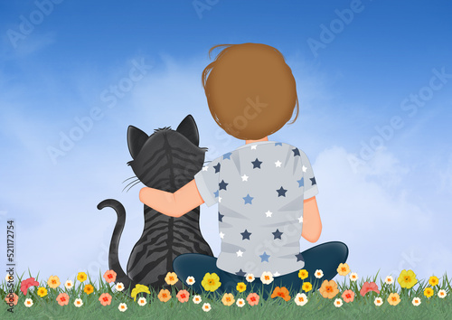 illustration of boy with cat photo