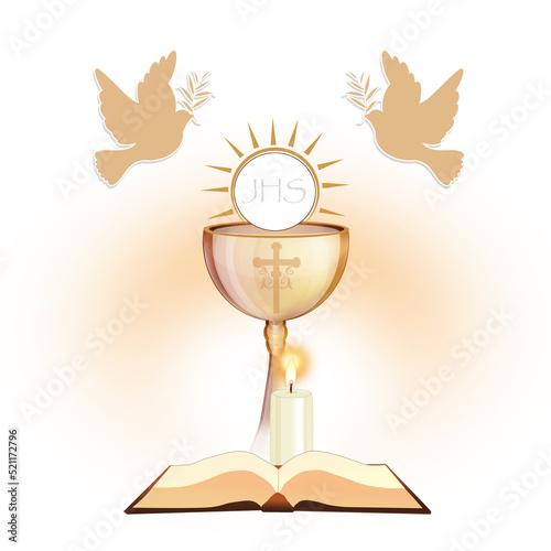 illustration of chalice and bible background Baptism and communion