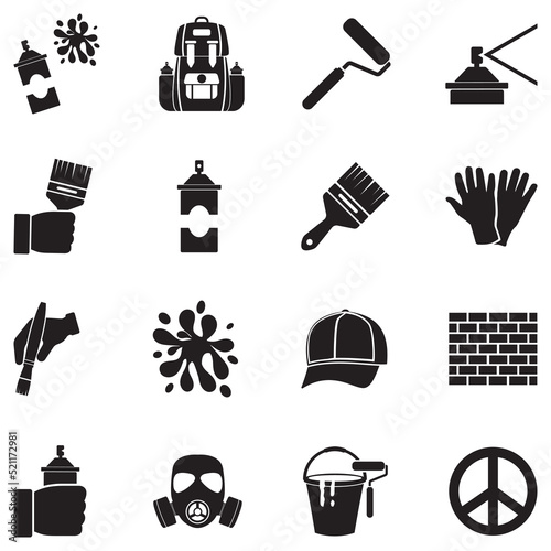 Graffiti Icons. Black Flat Design. Vector Illustration.
