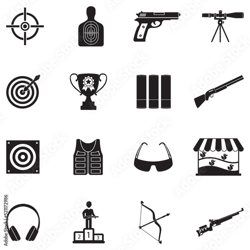 Shooting Icons. Black Flat Design. Vector Illustration.
