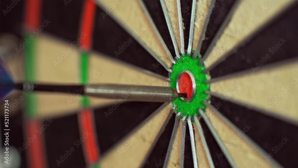 A dart is thrown at the bullseye.