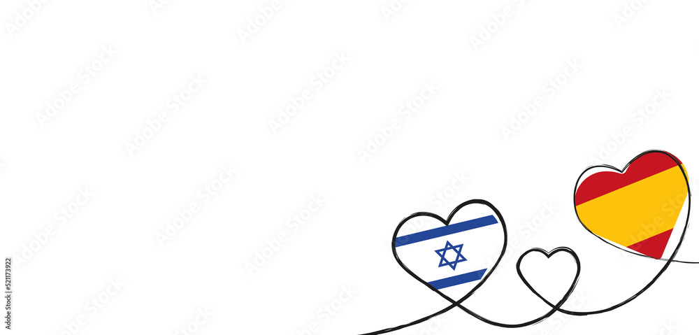 Drei Herzen mit der Fahne von Israel und Spanien Drei Herzen mit der Fahne von Israel und Spanien