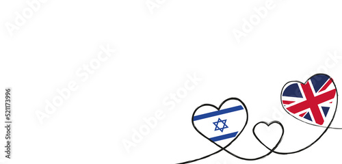 Drei Herzen mit der Fahne von Israel und des Vereinigten Königreichs photo