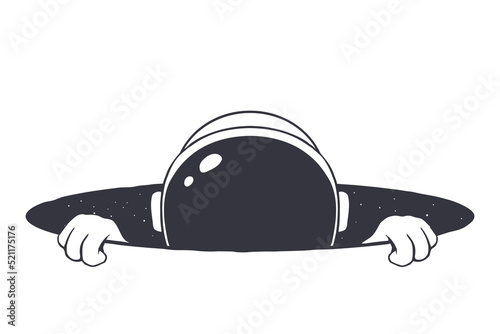 astronaut climbs out of a space hole