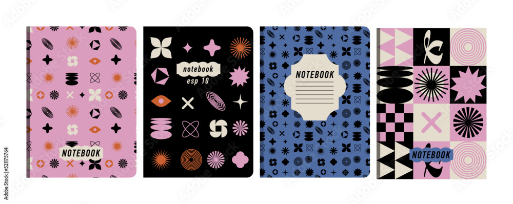 Vector illustartion templates cover pages for notebooks, planners, brochures, books, catalogs. Background traditional `with brutalist design elemets.