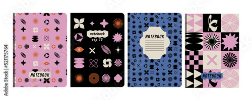 Vector illustartion templates cover pages for notebooks, planners, brochures, books, catalogs. Background traditional `with brutalist design elemets.