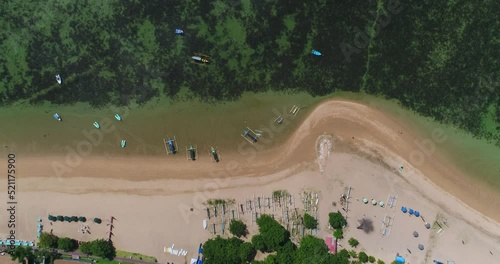 Aerial shot of the shallow reef and the Mertasari beach in Sanur. photo