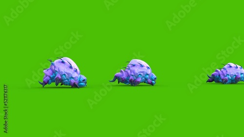 Group of Aliens Tardigrade Green Screen Runs Side Monsters 3D Rendering Animation photo