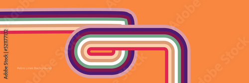 Futuristic 1970's background design in abstract retro style with colorful lines. Vector illustration.