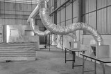 Round shape ducting connected to grilles during factory acceptance testing of air-conditioning.
