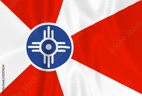 Illustration waving state Flag of Wichita, Kansas