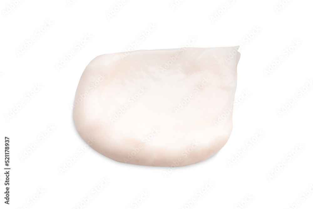 Sample of face cream on white background, top view