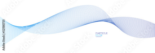 Blue dots in motion vector abstract background, particles array wavy flow, curve lines of points in movement, technology and science illustration.